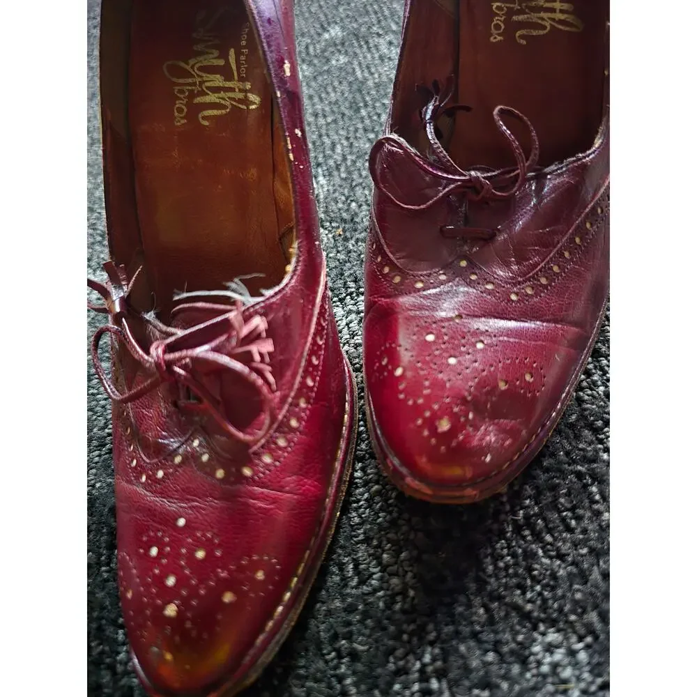Vintage 70s 80s Smyth Bros Oxblood Wingtip Heeled Oxfords Brogue Pumps